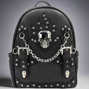 🆕: Black Skull Studded Backpack